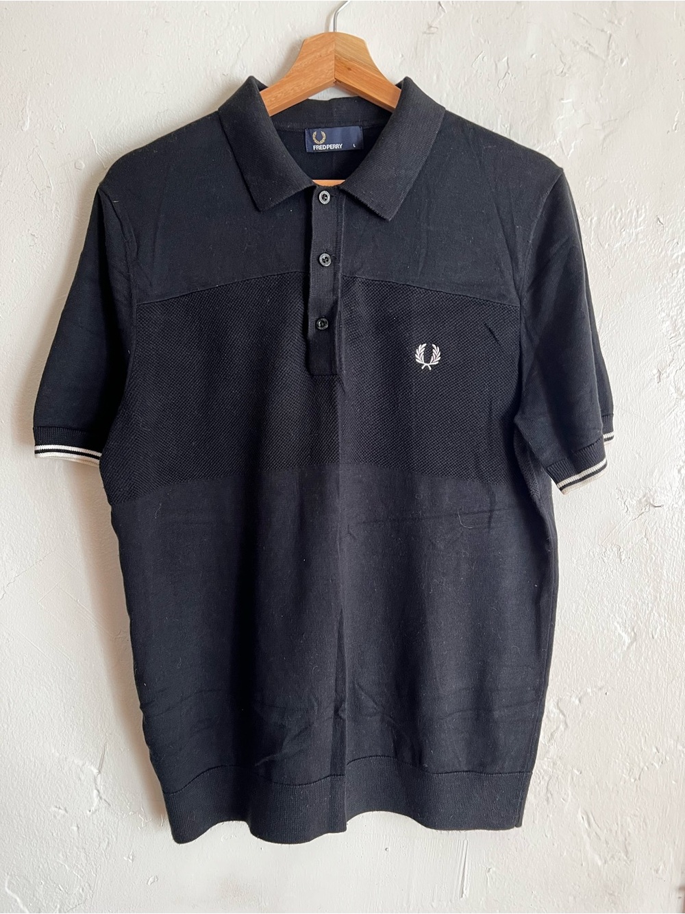 Fred Perry Black Polo with White Laurel Wreath Knitted